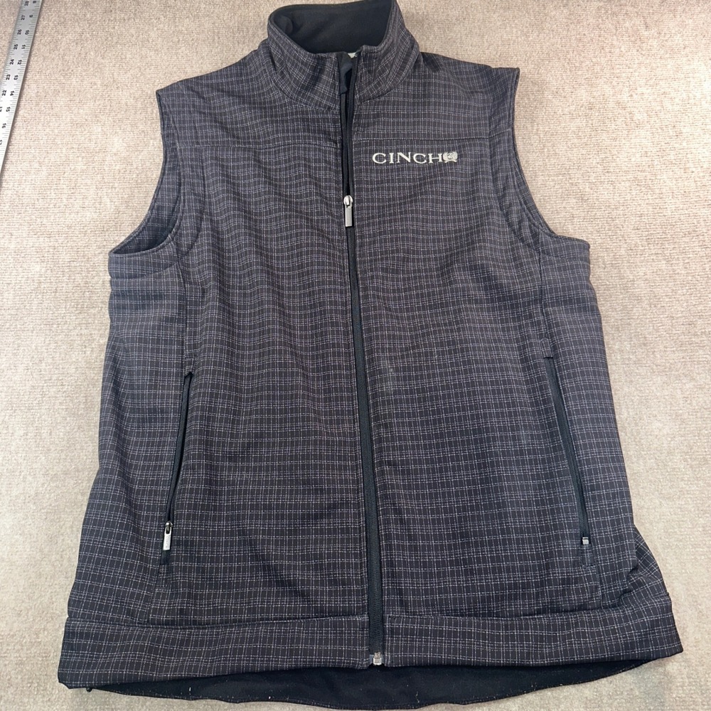 Cinch Mens Softshell Bonded Vest Concealed Carry Black Grey Grid Fleece Lined M